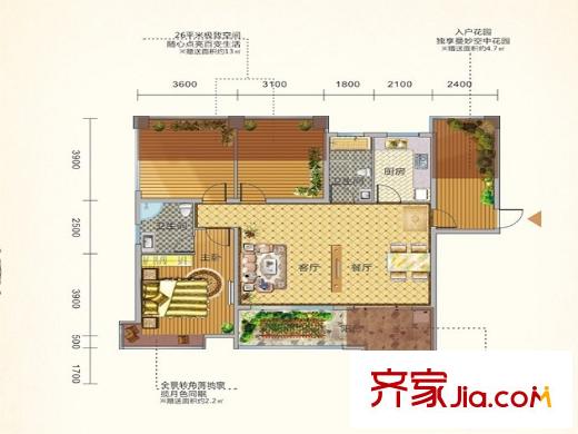 富源公館戶型圖一期東郡1#-5#標(biāo)準(zhǔn)層A1戶型 1室2廳2衛(wèi)1廚