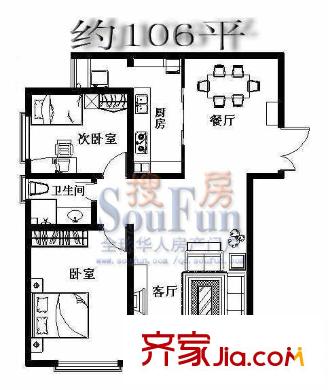 千禧龍花園戶型圖標(biāo)準(zhǔn)層兩居室 2室2廳1衛(wèi)