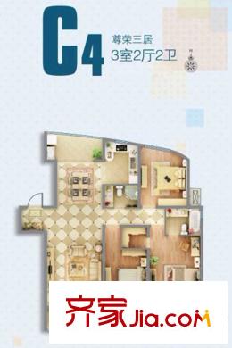 嘉凱城時(shí)代城翡翠賞34#、35#C4戶型圖 3室2廳2衛(wèi)1廚