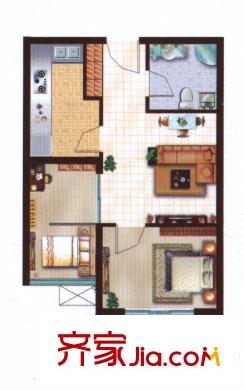 青橙時(shí)代戶型圖1期1-49號(hào)樓I戶型 2室1廳1衛(wèi)1廚