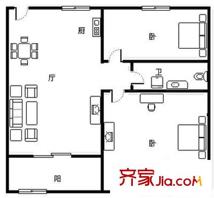海濱廣場小區(qū) 2室 戶型圖