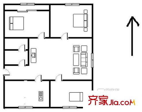 李村公園社區(qū)戶型圖三居戶型圖 3室2廳1衛(wèi)2廚