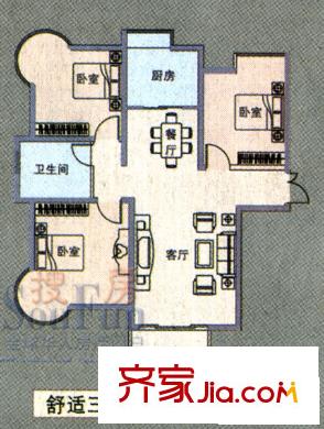 海信靜湖瑯園戶型圖舒適三室戶型圖 3室