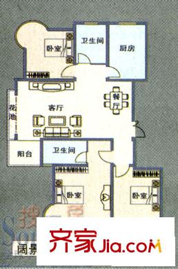 海信靜湖瑯園戶型圖闊景三室戶型圖 3室