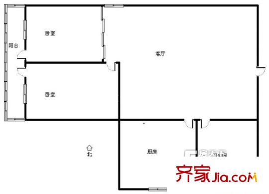 聚豪大廈戶型圖2室戶型圖 2室1廳1衛(wèi)1廚