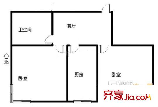 聚豪大廈戶型圖2室戶型圖 2室1廳1衛(wèi)1廚