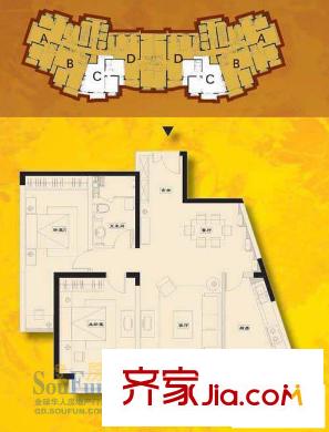 江山帝景戶型圖C戶型 2室2廳1衛(wèi)1廚
