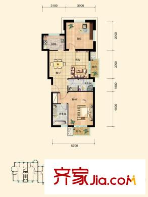 青島印象金沙灘洋房25號(hào)樓G戶型 2室2廳2衛(wèi)1廚