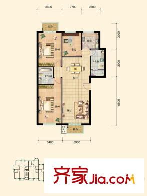 青島印象金沙灘洋房25號(hào)樓H戶型 3室2廳2衛(wèi)1廚