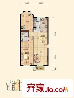 青島印象金沙灘洋房25號(hào)樓F戶型 2室2廳2衛(wèi)1廚
