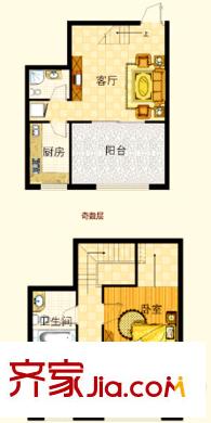 康大鳳凰國際戶型圖3#標(biāo)準(zhǔn)層E復(fù)式戶型 2室2廳2衛(wèi)