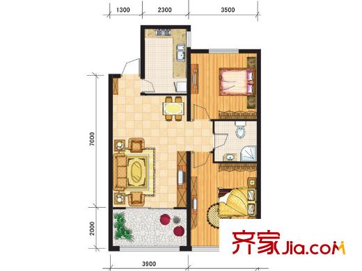 康大鳳凰國際戶型圖標(biāo)準(zhǔn)層F戶型 2室2廳1衛(wèi)