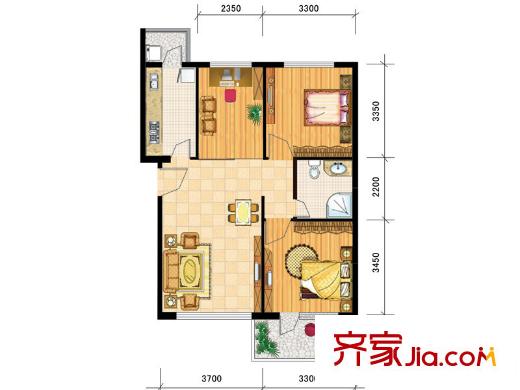 康大鳳凰國際戶型圖標(biāo)準(zhǔn)層k戶型 3室2廳1衛(wèi)