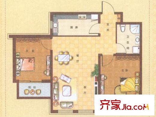 康大鳳凰國際戶型圖標(biāo)準(zhǔn)層B戶型 2室2廳1衛(wèi)1廚