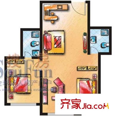 天和青年城戶型圖8號樓C1/C2戶型 2室1廳2衛(wèi)1廚