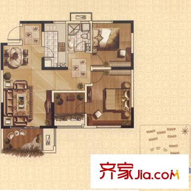 藍(lán)山灣戶(hù)型圖2#B戶(hù)型 2室1廳1衛(wèi)1廚