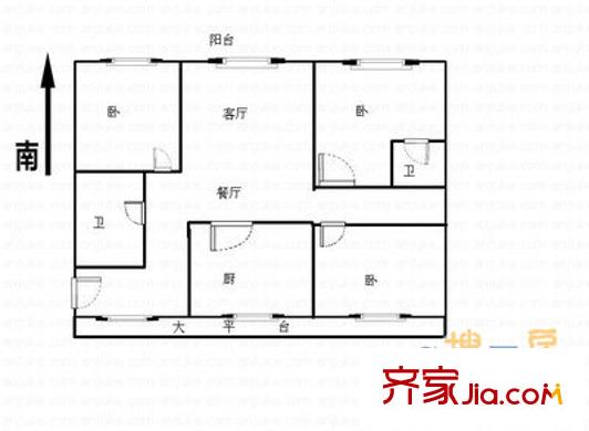 青島太平洋中心 3室 戶型圖