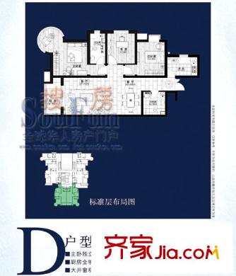 康大風和日麗戶型圖3期D戶型 3室2廳1衛(wèi)