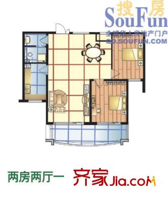 康大風(fēng)和日麗戶(hù)型圖標(biāo)準(zhǔn)層兩居室 2室2廳1衛(wèi)