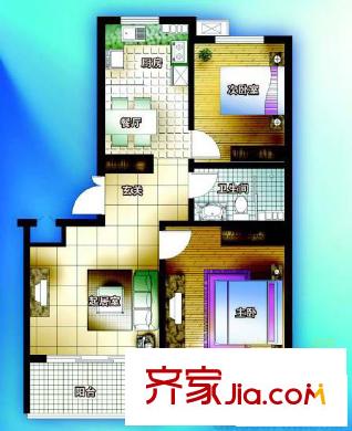 天泰陽光海岸戶型圖 2室戶型圖 2室2廳1衛(wèi)1廚