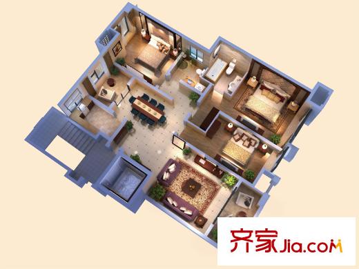 創(chuàng)源無想墅一期5-10#標準層A3戶型 3室2廳2衛(wèi)1廚