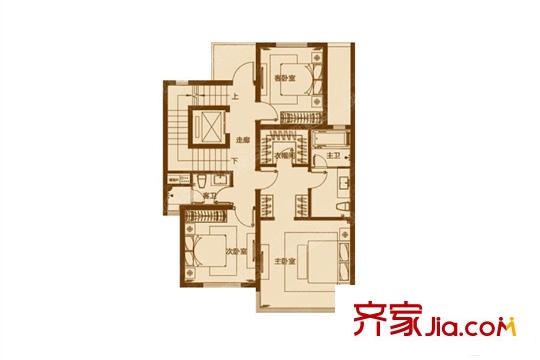 富力十號(hào)聯(lián)排別墅B戶型地上二層 6室1廳3衛(wèi)1廚