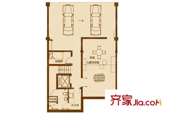 富力十號(hào)聯(lián)排別墅B戶型地下二層 6室1廳3衛(wèi)1廚