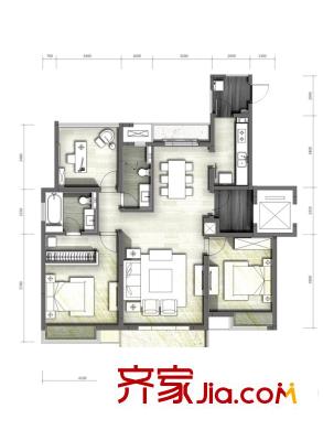 富力十號(hào)三期花園洋房標(biāo)準(zhǔn)層B戶型 4室1廳2衛(wèi)1廚