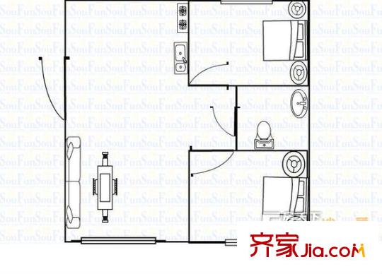 海宸雅園戶型圖2室戶型圖 2室1廳1衛(wèi)1廚