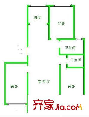 海灣花園(四方)戶型圖青島 海灣花園(四方) 戶型圖 3室2廳2衛(wèi)1廚