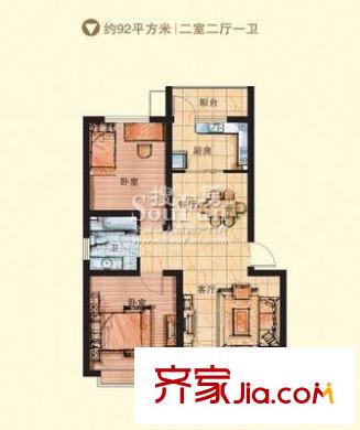 銀座動感世代戶型圖f戶型 2室2廳1衛(wèi)1廚