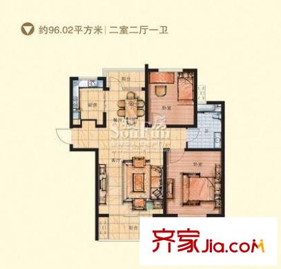 銀座動感世代戶型圖g戶型 2室2廳1衛(wèi)1廚
