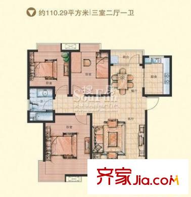 銀座動感世代戶型圖i戶型 3室3廳1衛(wèi)1廚