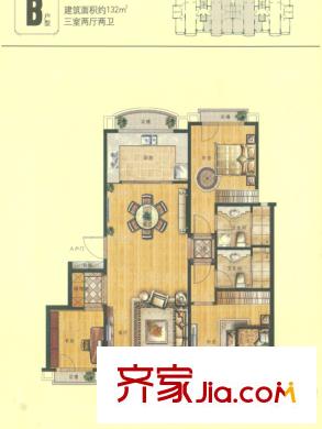 魯信南海花園戶型圖B戶型 3室2廳2衛(wèi)