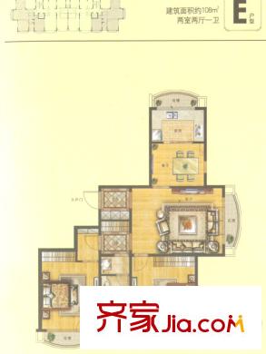 魯信南?；▓@戶型圖E戶型 2室2廳1衛(wèi)1廚