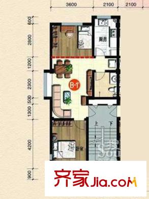 曼谷陽光戶型圖B-1’ 2室2廳1衛(wèi)1廚