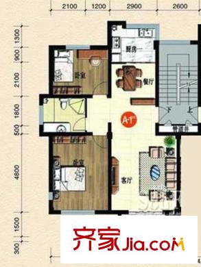 曼谷陽光戶型圖A-1’’ 2室2廳1衛(wèi)1廚