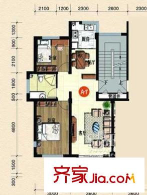 曼谷陽光戶型圖A-1’ 2室2廳1衛(wèi)1廚