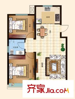 逸景公館1#2#邊戶C6戶型 2室2廳1衛(wèi)1廚
