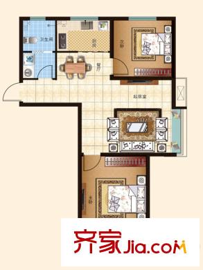 逸景公館3#5#邊戶C3戶型 2室2廳1衛(wèi)1廚