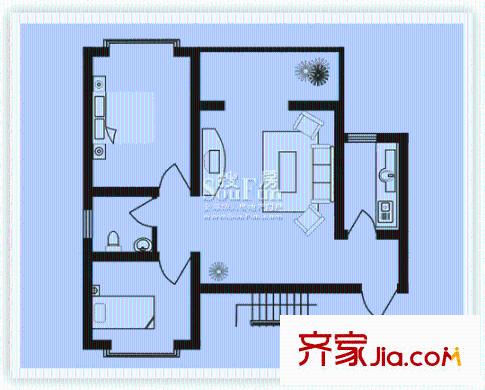 水岸鑫城户型图二房一厅一卫 66.9平米 2室1厅1卫1厨