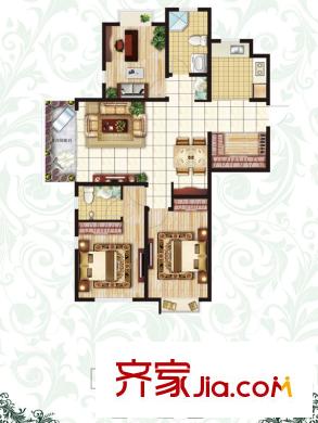 康大觀邸戶型圖1#H戶型 3室2廳1衛(wèi)1廚
