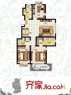 康大觀邸戶型圖4#小高層D戶型 3室2廳2衛(wèi)1廚
