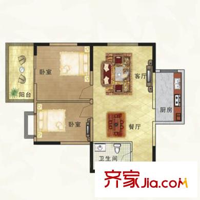 正商穎河港灣戶型圖二期10#13#GA戶型 2室2廳1衛(wèi)1廚