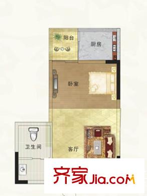 正商穎河港灣戶型圖二期10#13#GB戶型 1室1廳1衛(wèi)1廚
