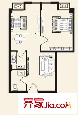 非常SOHO戶型圖兩室兩廳一衛(wèi) 2室1廳1衛(wèi)