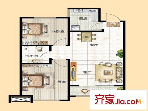 云龍港灣一期13號樓標(biāo)準(zhǔn)層e戶型 2室2廳1衛(wèi)1廚
