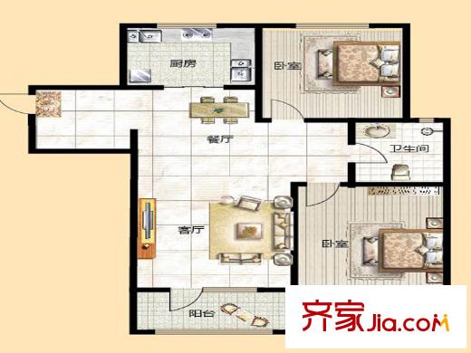 云龍港灣一期13號樓標準層G戶型 2室2廳1衛(wèi)1廚