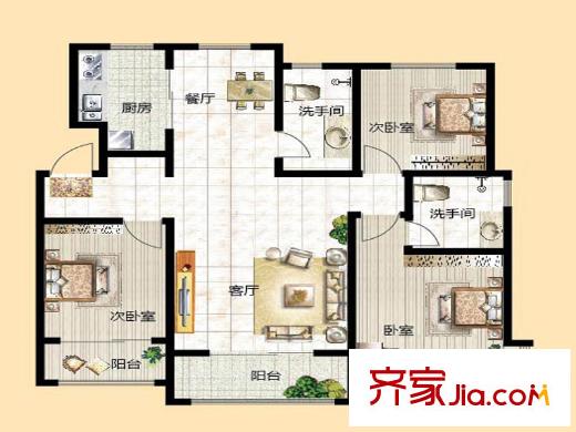 云龍港灣一期11號樓標準層I戶型 3室2廳2衛(wèi)1廚