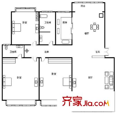 富田麗景花園 3室 戶型圖